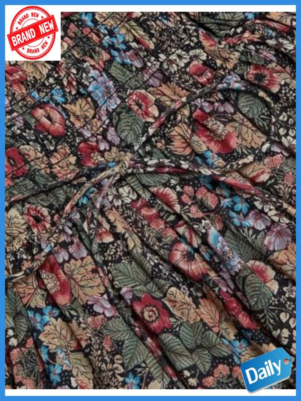 Boho Floral Puff Sleeve Maxi Dress with Pockets, Smocked A-Line - Picture 4 of 5
